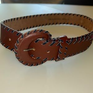 Vintage Ginnie Johansen Aztec style brown belt pink turquoise design sz small